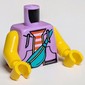 Torso Hoodie, Red/White Striped Shirt, Front Pockets, Dark Turquoise Shoulder Strap Bag Print, Yellow Arms and Hands
