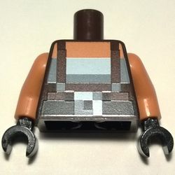 Torso Pixelated Dark Brown Suspenders over White Top and Black Belt with Buckle Print, Nougat Arms, Black Hands