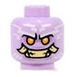 Minifig Head Poulerik / Thunder Keeper, Bright Light Orange Eyes, Tan Teeth Angry Smile, Fangs, White Lightning print