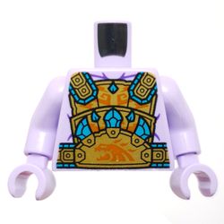 Torso Armor, Gold and Orange Plates with Dark Turquoise Jewels Print, Lavender Arms and Hands