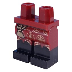 LEGO part 970c10pat03pr0001 Hips with Dark Red Legs and Black Boots Pattern with Gold Decorations, Pouch print in Dark Red