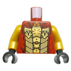 Torso, Ninja Robes, Red trim, Dark Tan Inside, Gold Plate Armor print, Pearl Gold Arms, Black Hands
