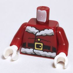 Torso Santa Jacket with Fur, Black Belt, Button and Candy Cane Print, Dark Red Arms, White Hands
