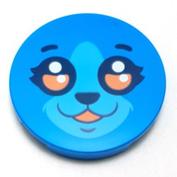Tile Round 3 x 3 with Face, bright Light Blue Muzzle, Coral/Black Eyes print