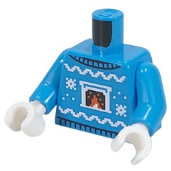 LEGO part 973c04h27pr0003 Torso, Christmas Sweater, White Snowflakes, Fireplace print, Dark Azure, White Hands in Dark Azure