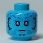 Minifig Head Mythrol, White Eyes with Black Edge, Dark Blue Markings print