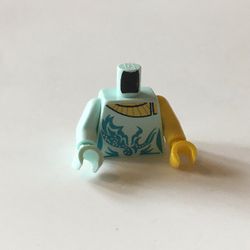 Torso, Odd Arms and Hands, Figure Skating Top with Azure Waves and Silver Stars print, Left Yellow Arm and Hand, Right Light Aqua Arm and Hand
