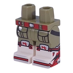 LEGO part 970c20pat27pr0001 Hips with Olive Green Legs and White Boots Pattern with Red Belt, Pockets, Sneaker with Red Laces print in Olive Green