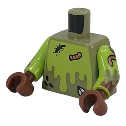 LEGO part 973c18h19pr0001 Torso, Lime Slime, Bugs, Fly, Worm print, Lime Arms, Reddish Brown Hands in Olive Green