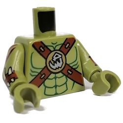 Torso, Reddish Brown Straps, Skull print, Olive Green Arms and Hands
