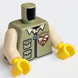 Torso Shirt and Vest with Zipper, Pockets, Heart, 'Rescue' Print, Tan Arms, Yellow Hands