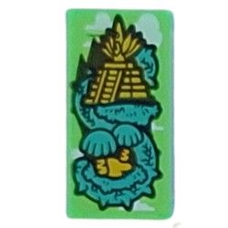 LEGO part 3069bpr9957 Tile 1 x 2 with Dark Turquoise Dragon on Temple print in Transparent Bright Green/ Trans-Bright Green