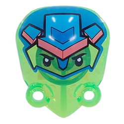 LEGO part 5276pr0001 Large Figure Limb Cover 4 x 5 with 2 Studs with Black Eyes, Dark Azure Mask, Medium Azure/Coral Arrow print in Transparent Bright Green/ Trans-Bright Green