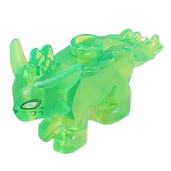 LEGO part 7581pr0003 Animal, Treasure Creature with Dark Green/Silver Eyes, Spots print in Transparent Bright Green/ Trans-Bright Green