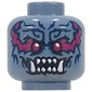 Minifig Head Oni Warrior, Dark Purple Eyes, Magenta/Dark Blue Markings, White Sharp Teeth, Fangs