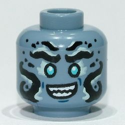 Minifig Head Prince Benthomaar, Azure Eyes, Black Markings, Smile / Angry Print