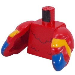 LEGO part 11938pr0003 Torso with Feathers on Chest, Red Bird Wings with Yellow/Blue Feathers print in Bright Red/ Red