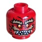 Minifig Head Dragonian Warrior, Dark Red Scales, Orange Eyes, Dark Tan Eyebrows, Facial Hair, White Fangs, Flames on Back