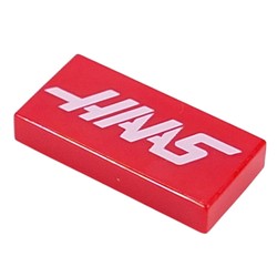 LEGO part 3069bpr9923 Tile 1 x 2 with White 'HAAS' print in Bright Red/ Red