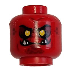 Minifig Head Crust Smasher, Dual Sided, Eyebrows, Fangs, Yellow Eyes Print [Hollow Stud]