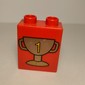 Duplo Brick 1 x 2 x 2 with Trophy Cup Number 1, Dark Gold Print