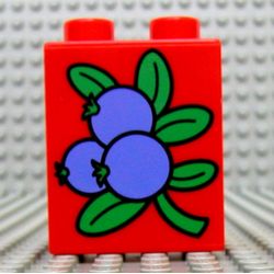 Duplo Brick 1 x 2 x 2 with 3 Blueberries and Leaves Print
