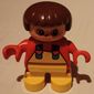 Duplo Figure, Early Child, with Straight Hair Brown, Yellow Legs, Yellow Overalls and Hearts on Straps Print