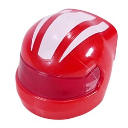 LEGO part 7071pat0002pr0004 Helmet, Formula 1 with Trans-Red Visor pattern and White Stripes print in Bright Red/ Red