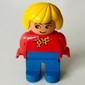 Duplo Figure, Early, Hair Bob Yellow, Blue Legs, Yellow Scarf with Red Dots Print