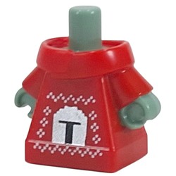 LEGO part 7789pr0003 Minifig Body, Grogu with Christmas Sweater, Mandalorian Helmet print in Bright Red/ Red