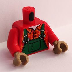 Torso Plaid Shirt with Green Overalls Print, Red Arms, Dark Tan Hands