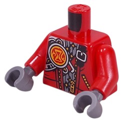 LEGO part 973c22h30pr0001 Torso, Red Arms, Flat Silver Hands with print in Bright Red/ Red