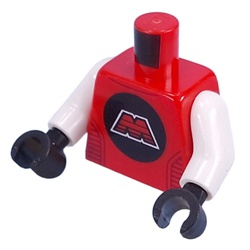 LEGO part 973c27h03pr0011 Torso, M:Tron Logo, Space Suit print, White Arms, Black Hands in Bright Red/ Red