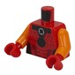 Torso, Dark Red Armor, Black Circle, Light Bluish Grey Technic Bush print, Orange Arms, Red Hands