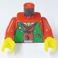 Torso Vest Green Tattered / LEGO Logo on Back Print (Robber), Red Arms, Yellow Hands