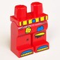 Hips and Red Legs with Yellow Belt, Pockets, Boots, Vertical Scratches/Tears, Blue Brick and Yellow Minifig Head Print