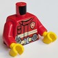 Torso Firefighter Jacket, Utility Belt with Radio, Bright Light Yellow Stripes, Fire Logo Print, Red Arms, Yellow Hands