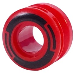 LEGO part upn9997pr0001 Wheel 11 x 8 with Center Groove, One Smooth Side with Black Circles print in Bright Red/ Red