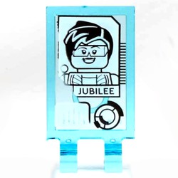 LEGO part 65886pr9998 Tile Special 2 x 3 with 2 Clips without Tab between Clips with Computer Monitor, Jubilee print in Transparent Light Blue/ Trans-Light Blue