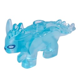 LEGO part 7581pr0001 Animal, Treasure Creature with Dark Blue/Silver Eyes print in Transparent Light Blue/ Trans-Light Blue