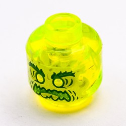 Minifig Head Ghost, Yellowish Green Face, Bushy Eyebrows, Angry, Flames in Back