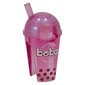 Costume Cup and Straw Suit with Opal-Trans Pink Lid, White 'boba', Dark Red Dots print