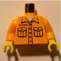 Torso Prison Shirt with 2 Pockets, '50380' Print, Medium Orange Arms, Yellow Hands