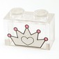 Brick 1 x 2 without Bottom Tube and White / Dark Pink 5-point Crown Print