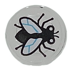 LEGO part 98138pr0117 Tile Round 1 x 1 with Fly print in Transparent/ Trans-Clear