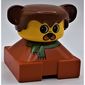 Duplo 2 x 2 x 2 Figure Brick, Hair with Bear / Dog Ears, Yellow Face, Green Scarf Print