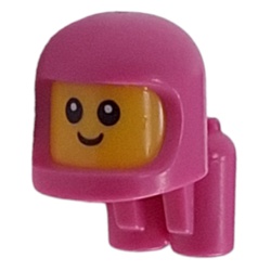 LEGO part 100662pat0001pr0001 Minifig Head Special, Baby with Helmet and Airtanks, Yellow Head Pattern, Face with White Pupils print in Bright Purple/ Dark Pink