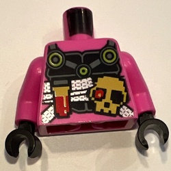 Torso Armor, Black Chest Plate, Pixelated Skull Print, Dark Pink Arms, Black Hands
