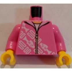 Torso Hoodie with Diagonal White Rectangles and Fish Print, Dark Pink Arms, Yellow Hands