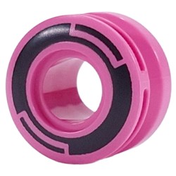 LEGO part upn9997pr0001 Wheel 11 x 8 with Center Groove, One Smooth Side with Black Circles print in Bright Purple/ Dark Pink